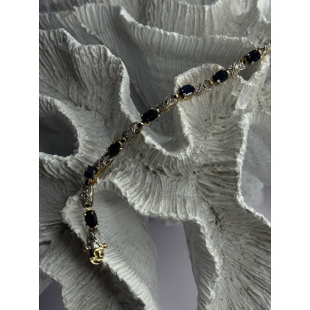 925 Sterling Silver Gold Plated Sapphire & Diamond Bracelet Length 7.5