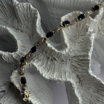 925 Sterling Silver Gold Plated Sapphire & Diamond Bracelet Length 7.5