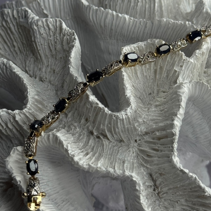 925 Sterling Silver Gold Plated Sapphire & Diamond Bracelet Length 7.5