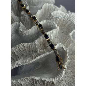 925 Sterling Silver Gold Plated Sapphire & Diamond Bracelet Length 7.5