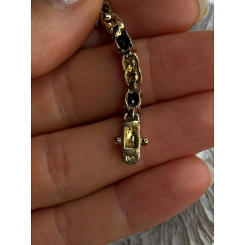 925 Sterling Silver Gold Plated Sapphire & Diamond Bracelet Length 7.5