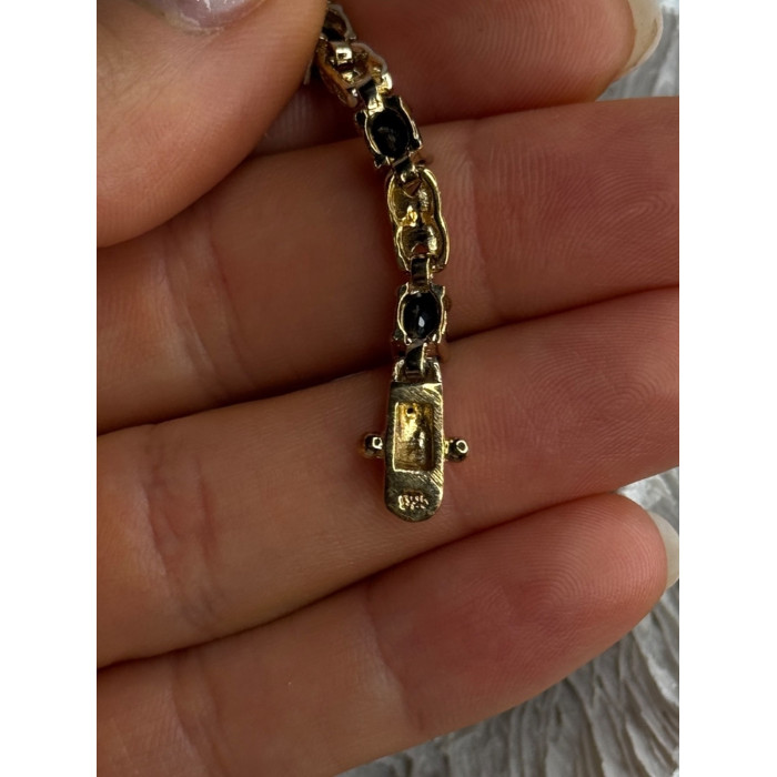 925 Sterling Silver Gold Plated Sapphire & Diamond Bracelet Length 7.5