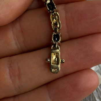 925 Sterling Silver Gold Plated Sapphire & Diamond Bracelet Length 7.5
