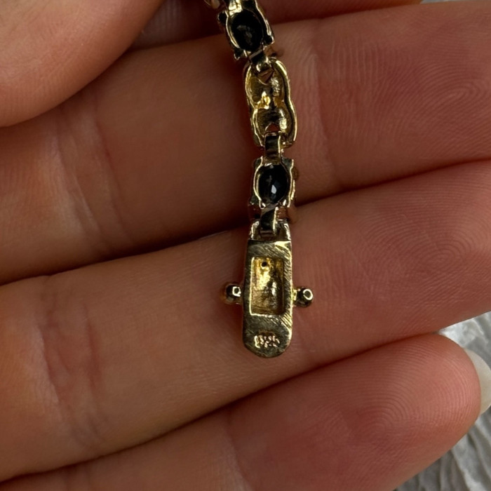 925 Sterling Silver Gold Plated Sapphire & Diamond Bracelet Length 7.5