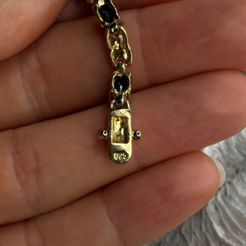 925 Sterling Silver Gold Plated Sapphire & Diamond Bracelet Length 7.5