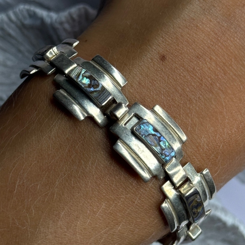 Vintage 925 Sterling Silver Abalone Bracelet Length 7