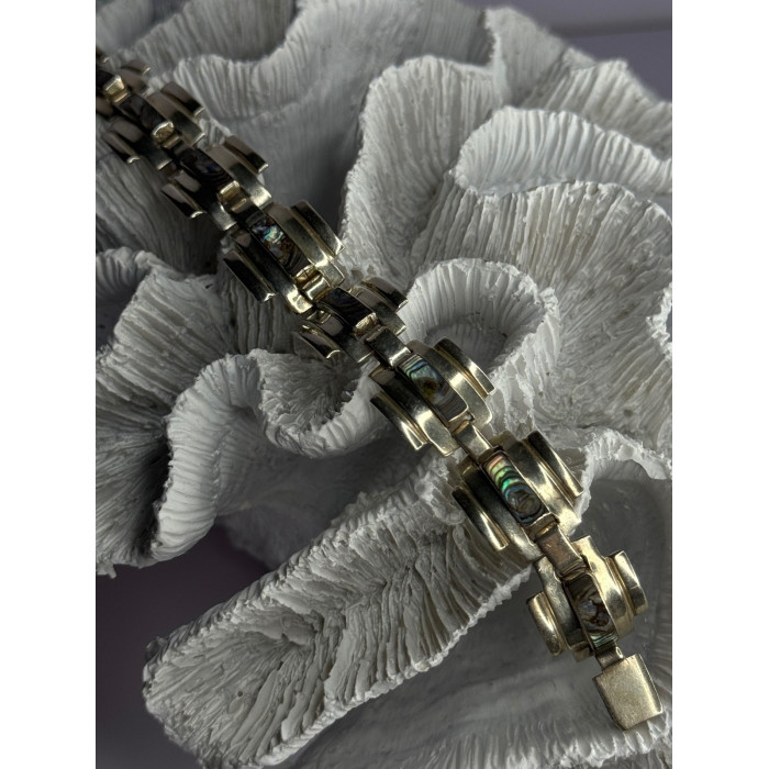 Vintage 925 Sterling Silver Abalone Bracelet Length 7