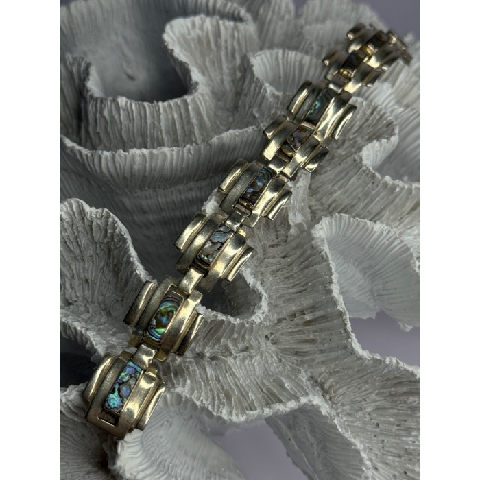 Vintage 925 Sterling Silver Abalone Bracelet Length 7
