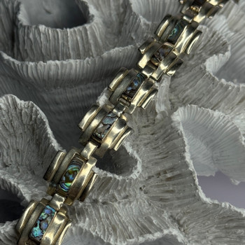 Vintage 925 Sterling Silver Abalone Bracelet Length 7