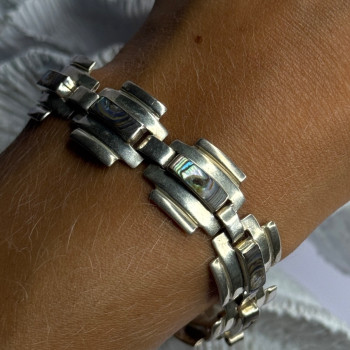 Vintage 925 Sterling Silver Abalone Bracelet Length 7