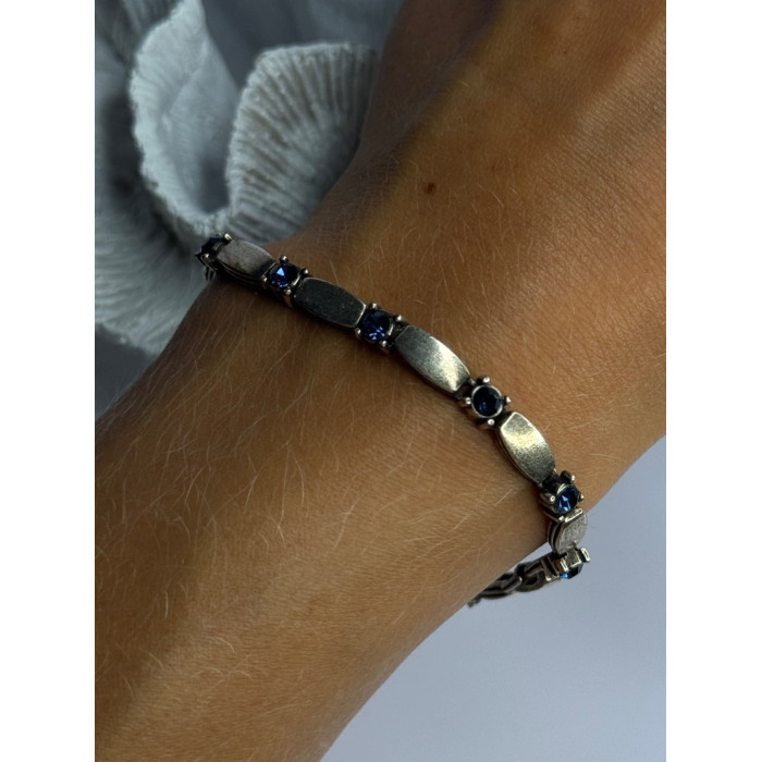 Vintage 925 Sterling Silver Sapphire Bracelet Length 7