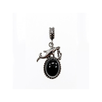 925 Sterling Silver Onyx Dolphin Pendant