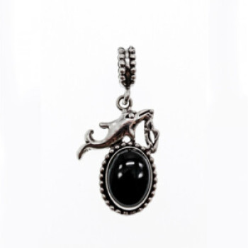 925 Sterling Silver Onyx Dolphin Pendant