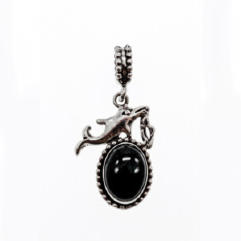 925 Sterling Silver Onyx Dolphin Pendant