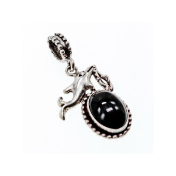 925 Sterling Silver Onyx Dolphin Pendant