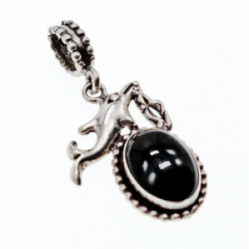 925 Sterling Silver Onyx Dolphin Pendant