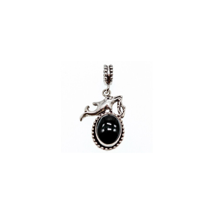 925 Sterling Silver Onyx Dolphin Pendant