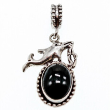925 Sterling Silver Onyx Dolphin Pendant