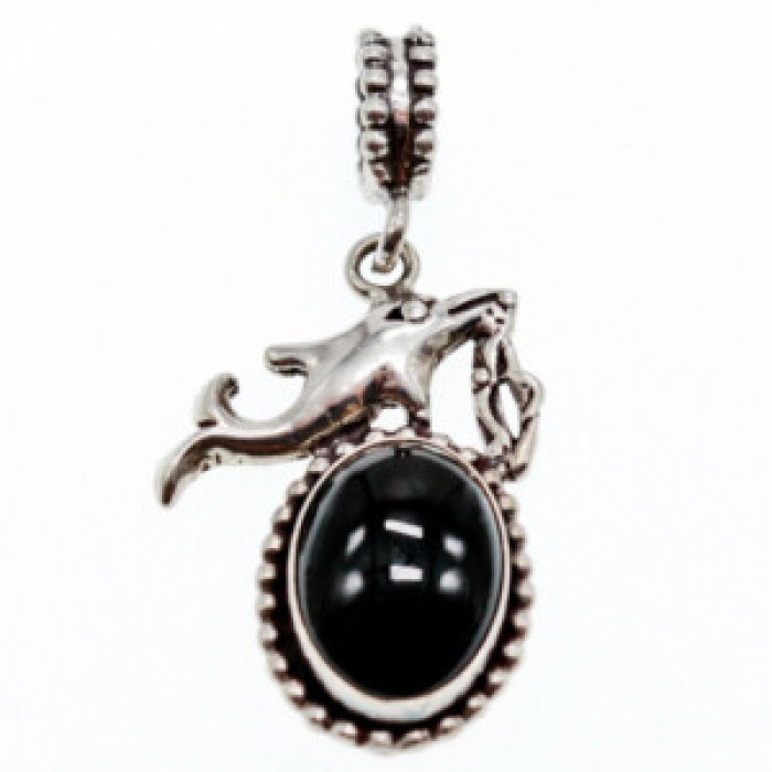 925 Sterling Silver Onyx Dolphin Pendant