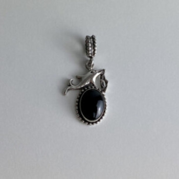 925 Sterling Silver Onyx Dolphin Pendant