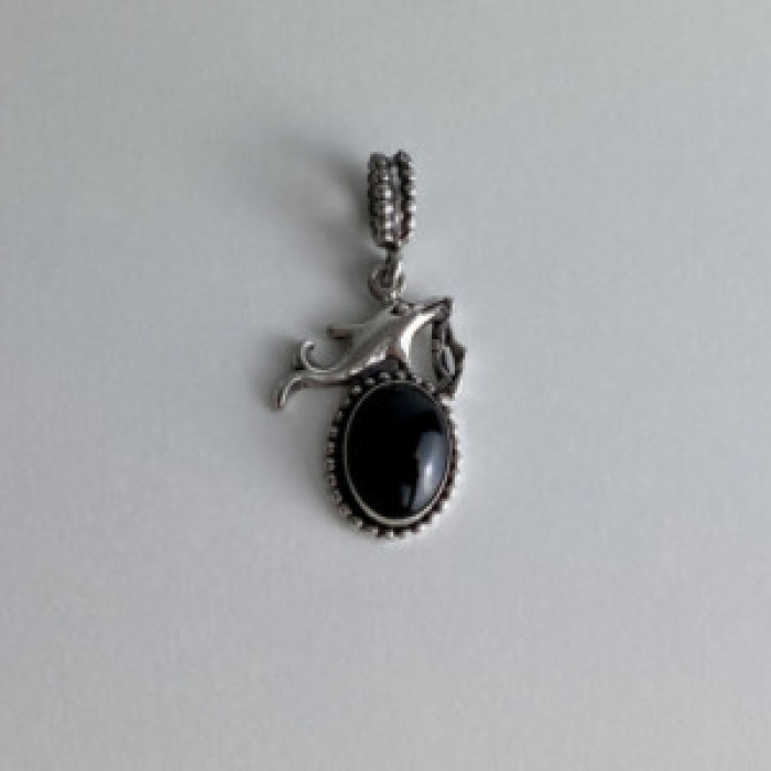 925 Sterling Silver Onyx Dolphin Pendant