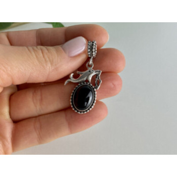 925 Sterling Silver Onyx Dolphin Pendant