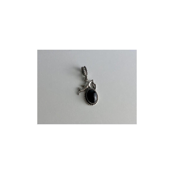 925 Sterling Silver Onyx Dolphin Pendant