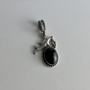 925 Sterling Silver Onyx Dolphin Pendant