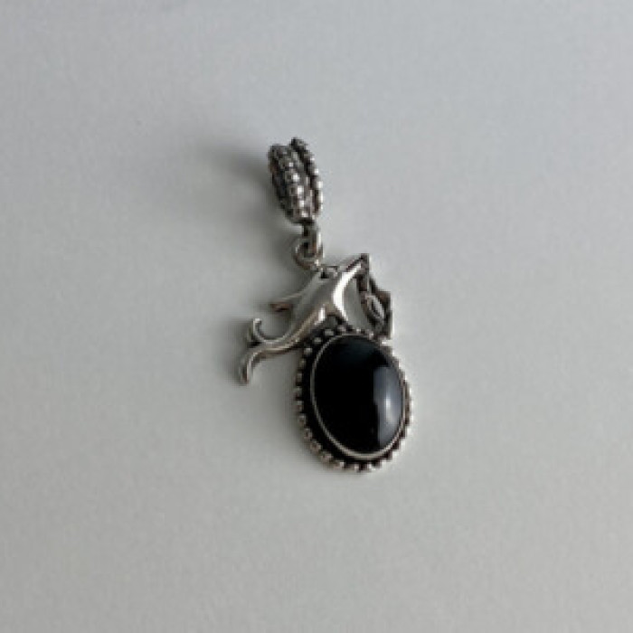 925 Sterling Silver Onyx Dolphin Pendant