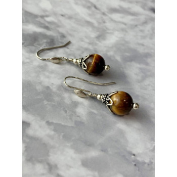 Vintage 925 Sterling Silver Agate Earrings