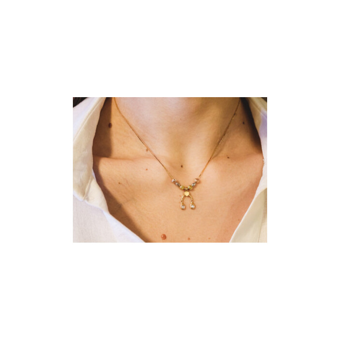 DESIGNER 18K YELLOW, WHITE & PINK GOLD DIAMOND  ITALY NECKLACE