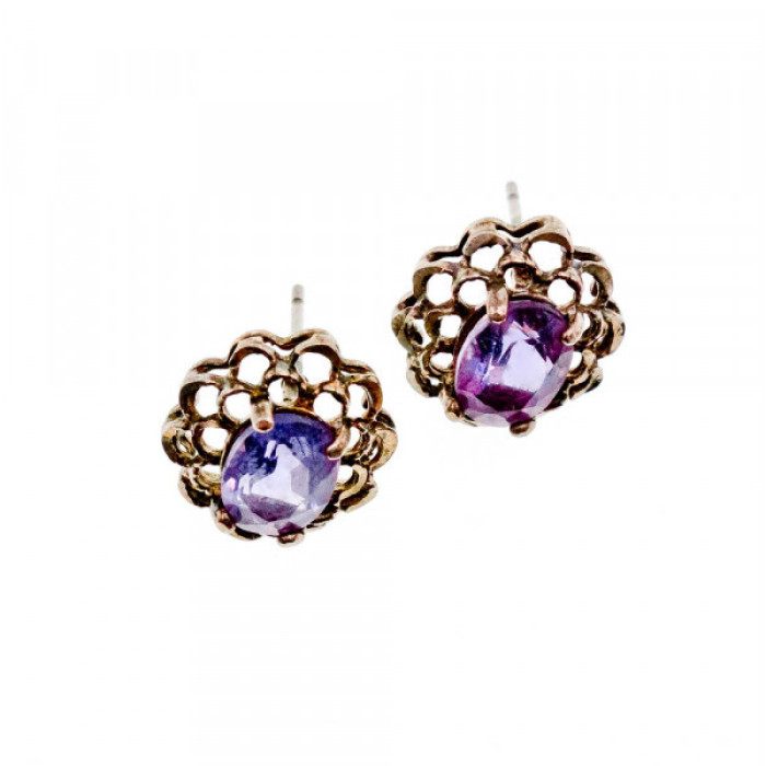 925 Sterling Silver Amethyst Stud Earrings
