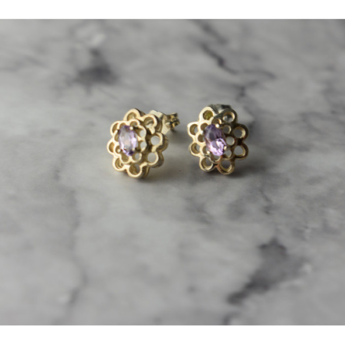 925 Sterling Silver Amethyst Stud Earrings
