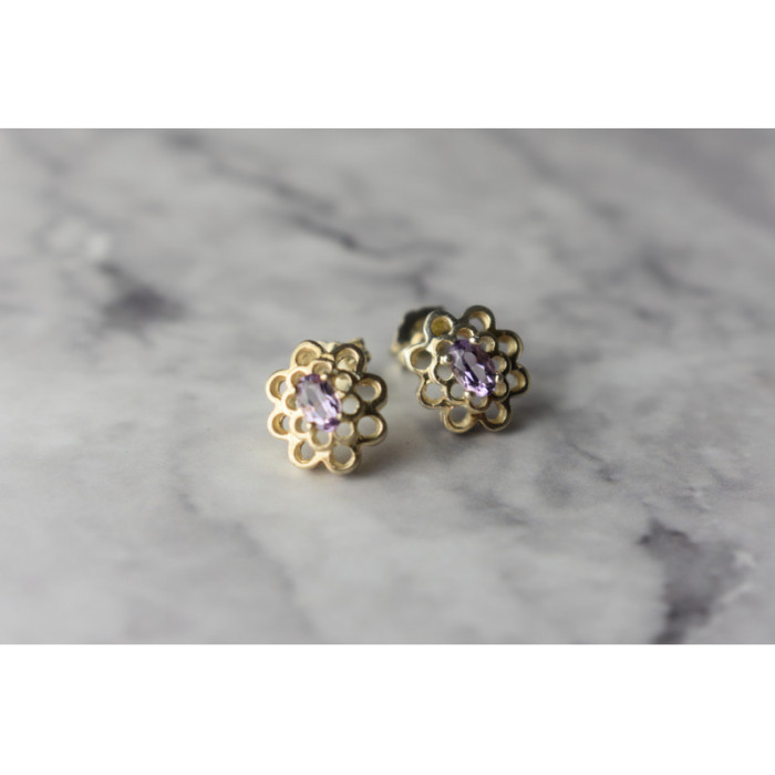 925 Sterling Silver Amethyst Stud Earrings
