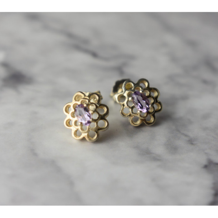 925 Sterling Silver Amethyst Stud Earrings