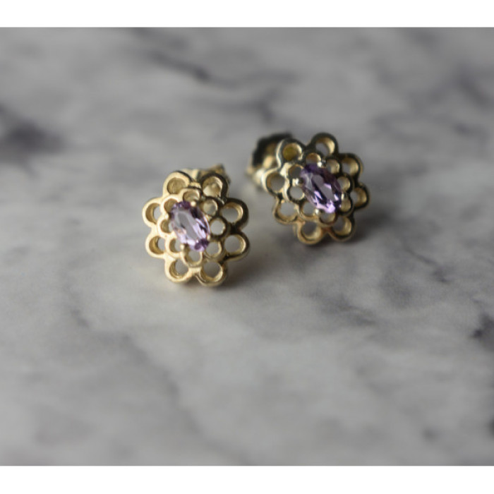 925 Sterling Silver Amethyst Stud Earrings