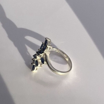 925 Sterling Silver & Sapphires Ring Size 6