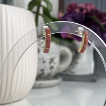 925 Sterling Silver Red Mother Of Pearl Stud Earrings