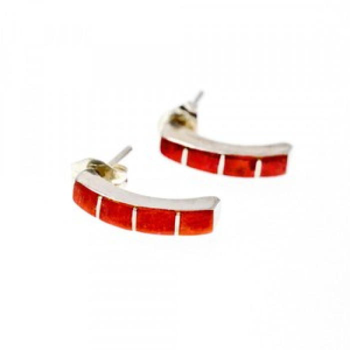 925 Sterling Silver Red Mother Of Pearl Stud Earrings