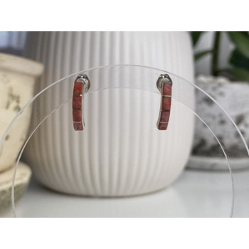 925 Sterling Silver Red Mother Of Pearl Stud Earrings