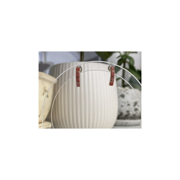 925 Sterling Silver Red Mother Of Pearl Stud Earrings