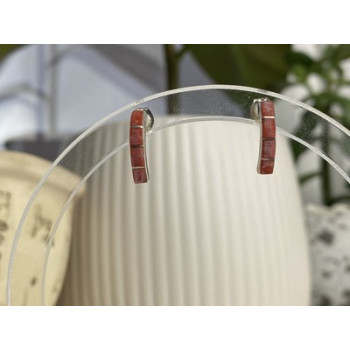 925 Sterling Silver Red Mother Of Pearl Stud Earrings