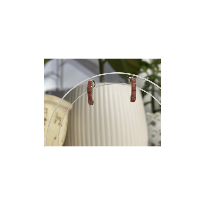 925 Sterling Silver Red Mother Of Pearl Stud Earrings