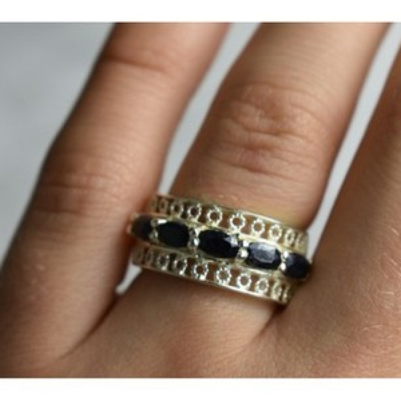925 Sterling Silver Sapphires Openwork Ring Size 6.5