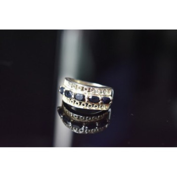 925 Sterling Silver Sapphires Openwork Ring Size 6.5