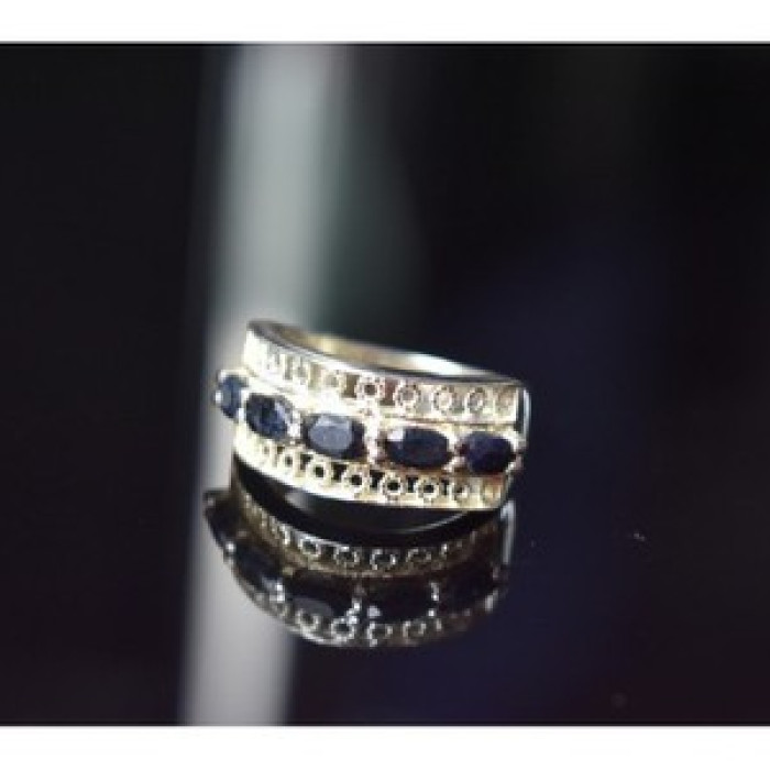 925 Sterling Silver Sapphires Openwork Ring Size 6.5