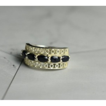925 Sterling Silver Sapphires Openwork Ring Size 6.5