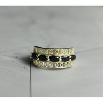 925 Sterling Silver Sapphires Openwork Ring Size 6.5