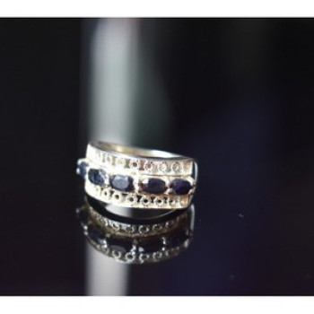 925 Sterling Silver Sapphires Openwork Ring Size 6.5