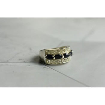 925 Sterling Silver Sapphires Openwork Ring Size 6.5